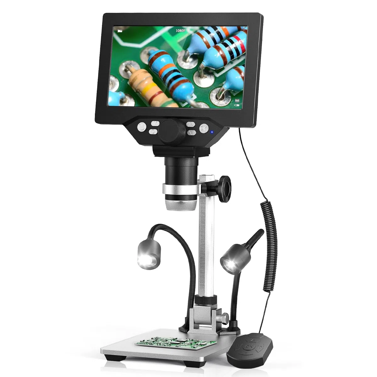 7 Zoll Digital Mikroskop, 1200X Vergrößerung 12MP 1080P Aufnahme mit 8 Verstellbaren LED Leuchten, IPS Bildschirm, PC Verbindung für Lötarbeiten, Wissenschaft, Kompatibel mit Windows
