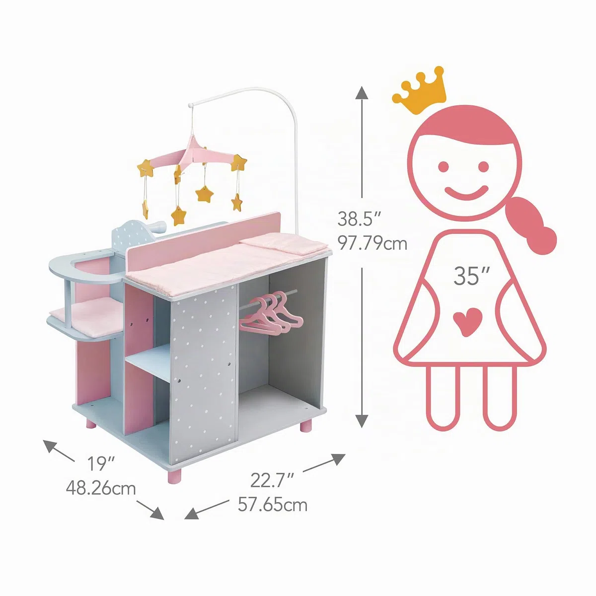 Olivia's Little World Puppen-Wickelkommode, Wickeltisch, Wickelstation Spielcenter Für Puppen Rosa Mit Puppen-Hochstuhl Und Mobile Puppenzubehör Für Kinder TD-0203AG