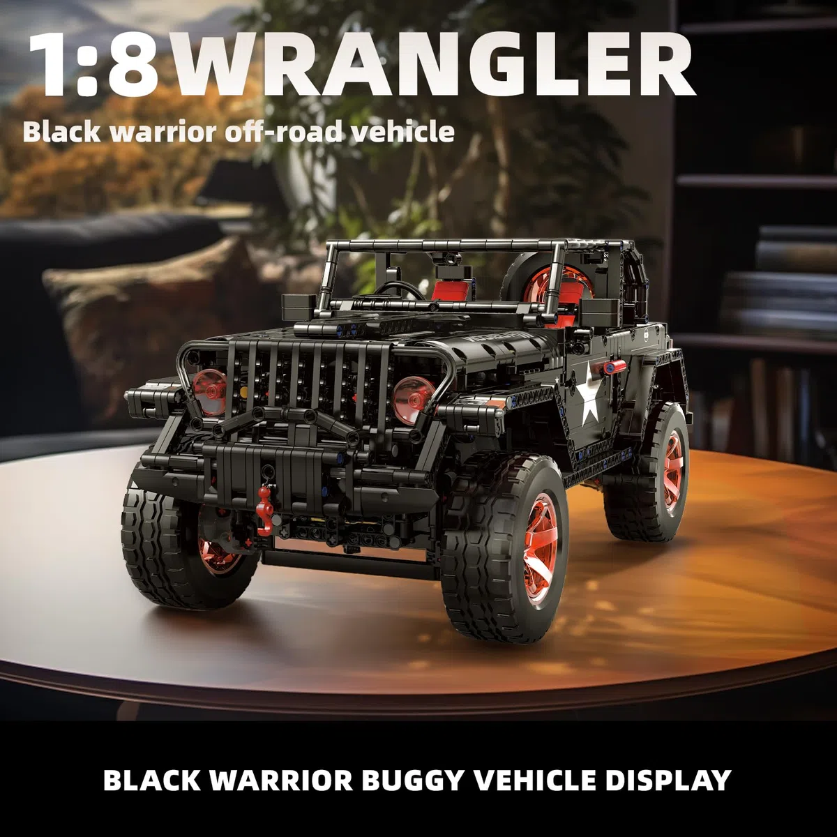 MOCBROPCS Technik Geländefahrzeug Bausteinspielzeug Offroad-Fahrzeug Wrangler Schwarzer Krieger Bausätze im Maßstab 1/8, Geschenk für Erwachsene und Teenager ab 14 Jahren (2272 Teile)