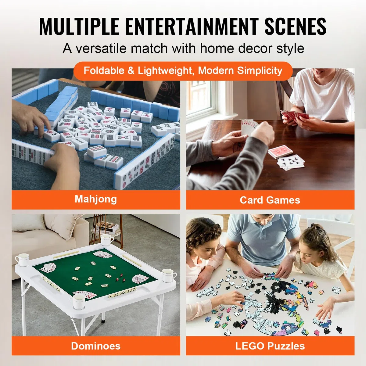 VEVOR Mahjong-Tisch, Klappbarer Dominotisch für 4 Spieler mit Verschleißfester Grüner Tischplatte, Tragbarer Quadratischer Kartentisch mit 4 Getränkehaltern & 4 Chip-Fächern für Mahjong-Poker-Puzzles