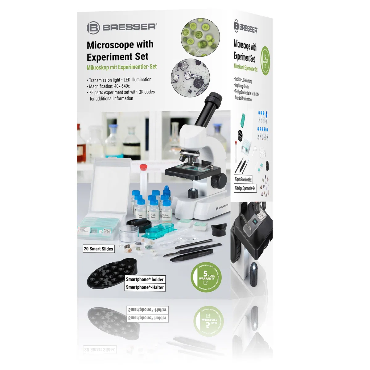 Bresser Mikroskop 40-640x mit umfangreichem Experimentier-Set und Smart-Slides mit QR-Codes