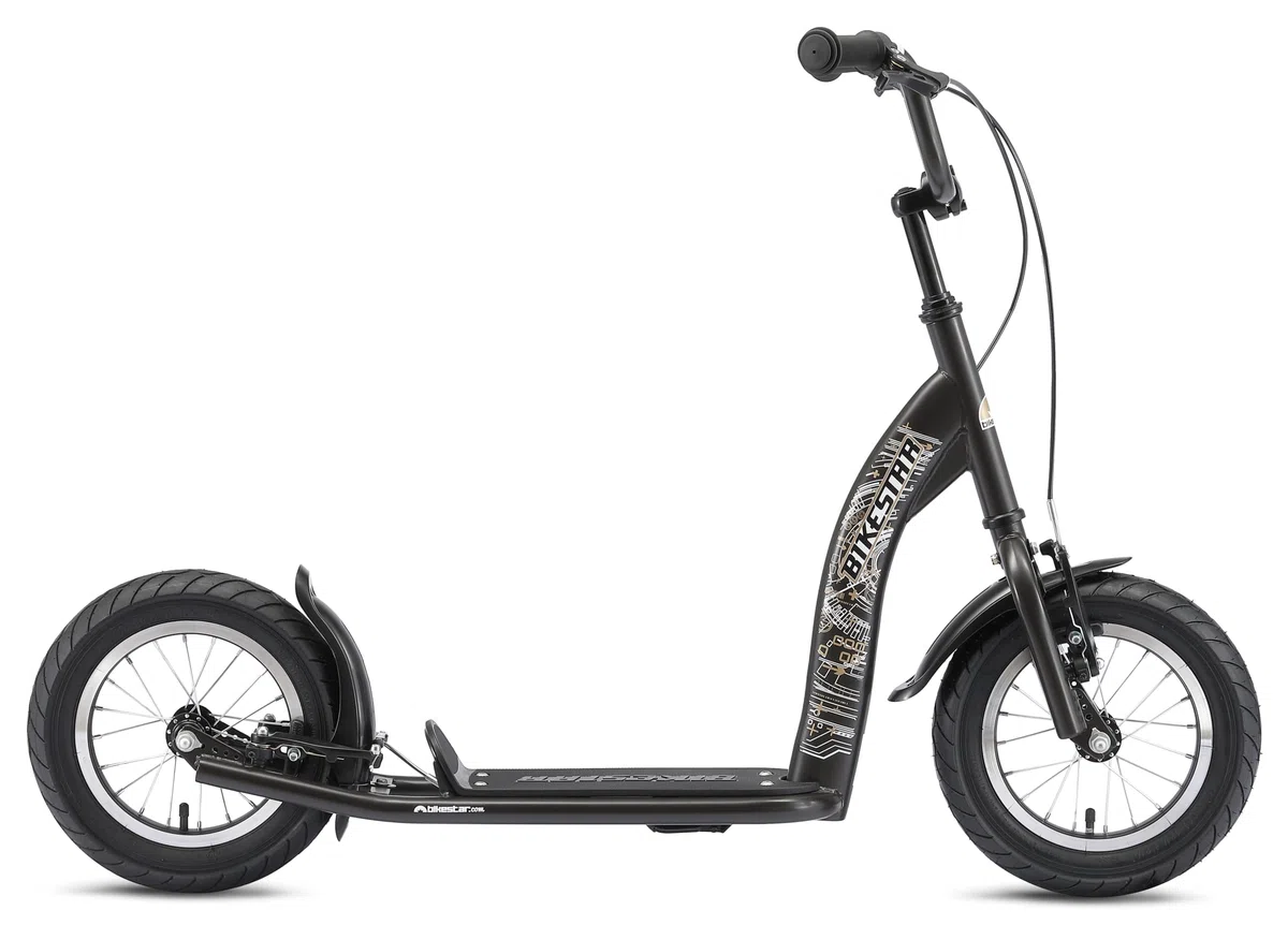 BIKESTAR Roller Kinderroller Tretroller Kickscooter mit Luftreifen für Jungen und Mädchen ab 6-7 Jahre ★ 12 Zoll Sport Kinder Scooter ★ Schwarz (matt)
