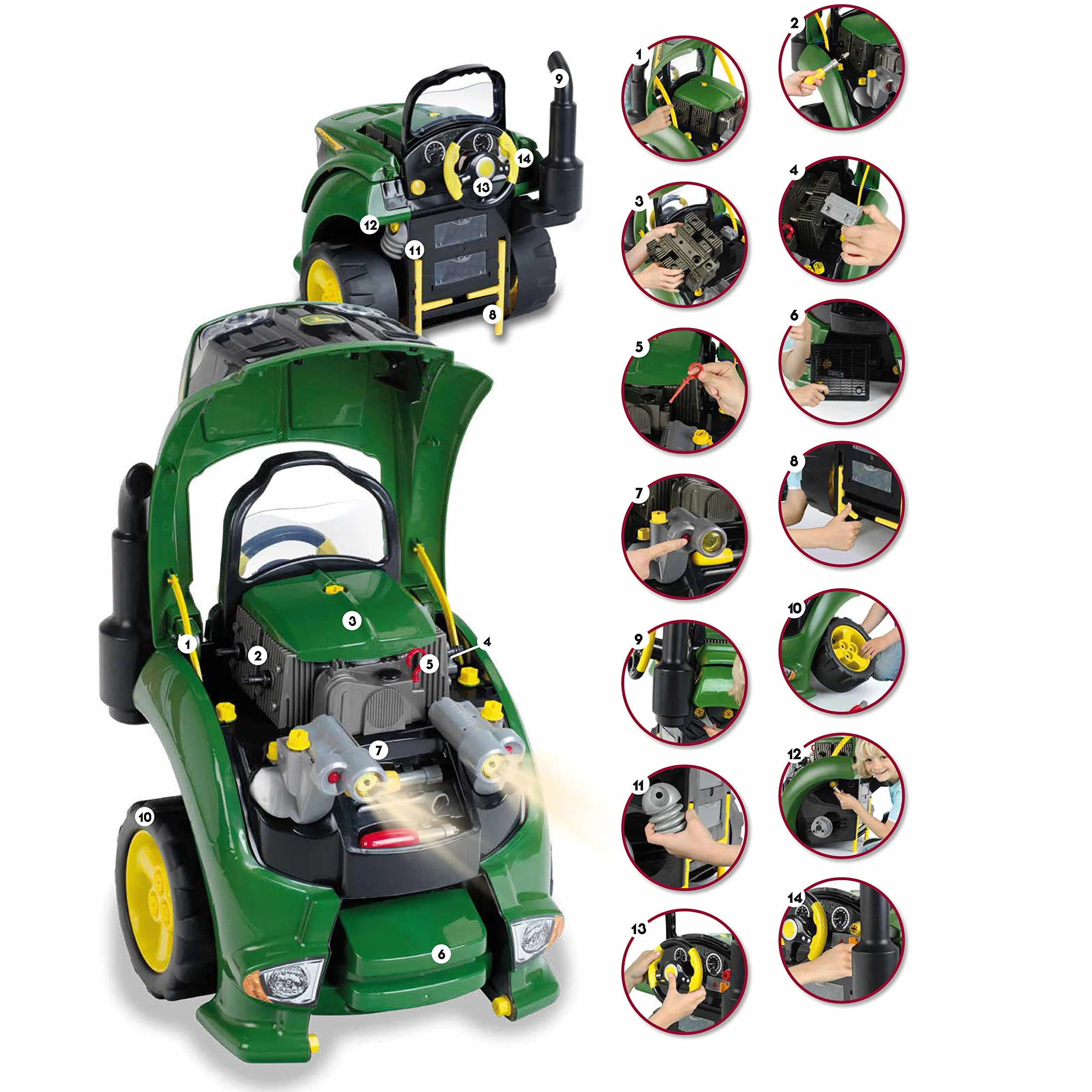 Theo Klein 3916 John Deere Tractor Engine | 56-teilige Traktormotor-Nachbildung mit vielen Funktionen zum Schrauben und Tüfteln | Maße: 43 cm x 40 cm x 52,5 cm | Spielzeug für Kinder ab 3 Jahren