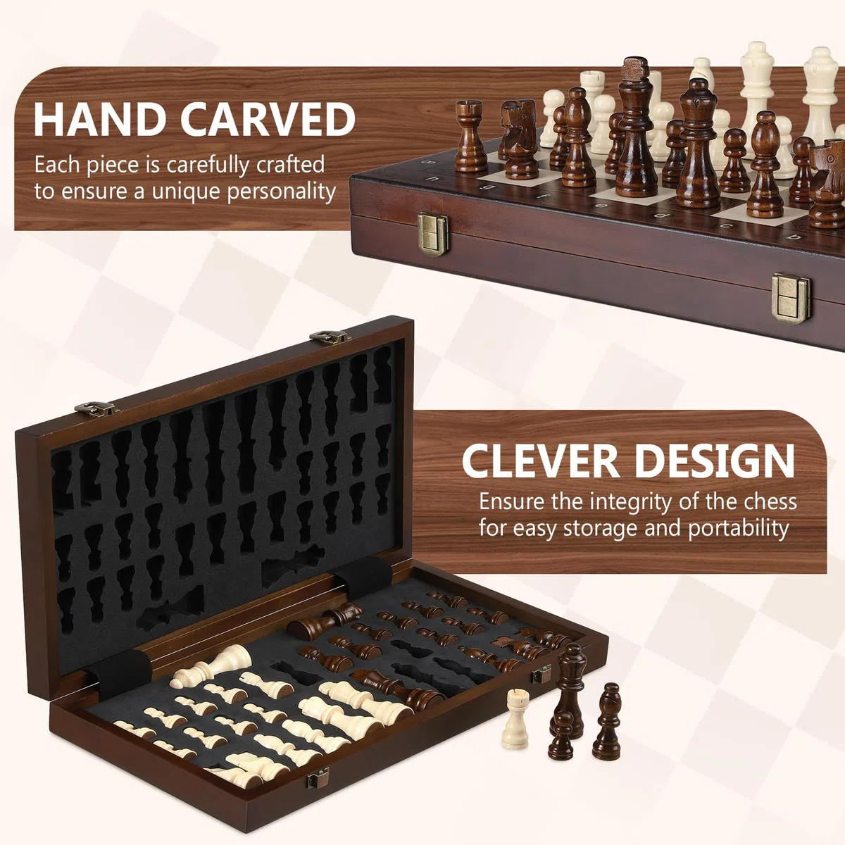 Peradix Magnetisches Schachspiel aus Holz,38CM Schach Klappbares Schachbrett,Schachspiel Hochwertig Riesenschach Chess Set mit Schachfiguren für Kinder