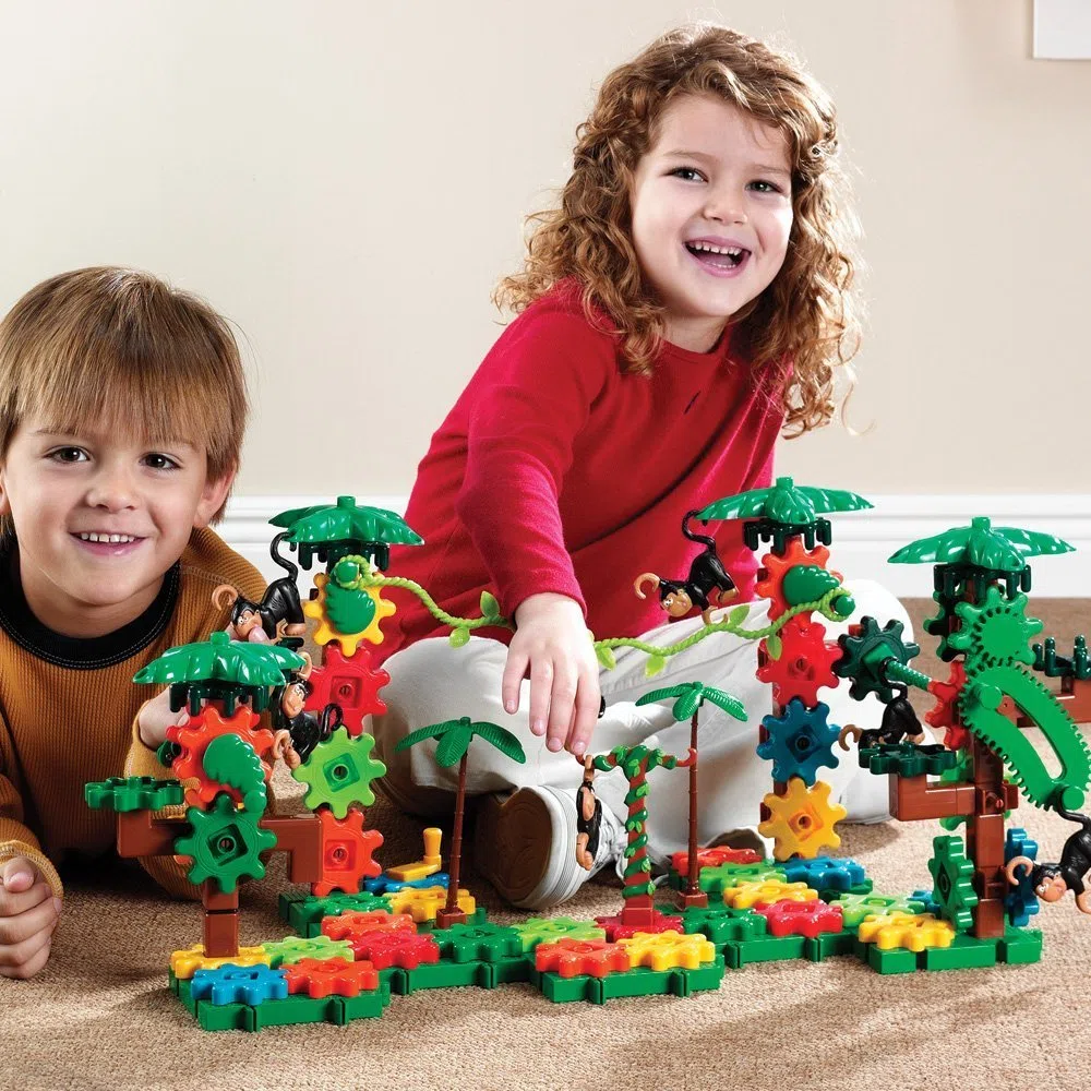 Learning Resources Gears! Gears! Gears! Kletteraffen, Ab 4 Jahren, 136-teiliges Set, Fördert Feinmotorik und Problemlösung, Kreatives Bauen mit Zahnrädern und Dschungelmotiven