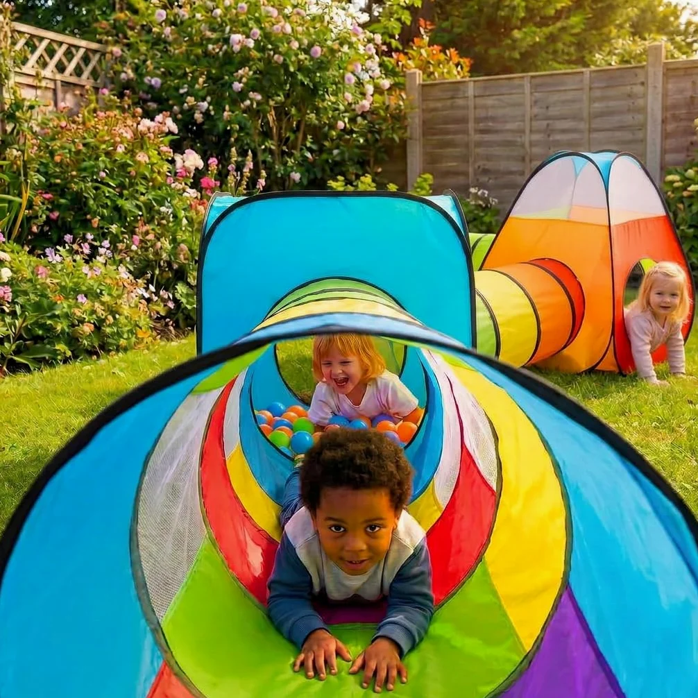 4 in 1 : Spielzelt Kinderzelt : Babyzelt mit krabbeltunnel : Teiliges Bällebad : Spielzelt Babyzelt : Spielhaus mit Zelt Tasche und Tunnel : Mehrfarbig B
