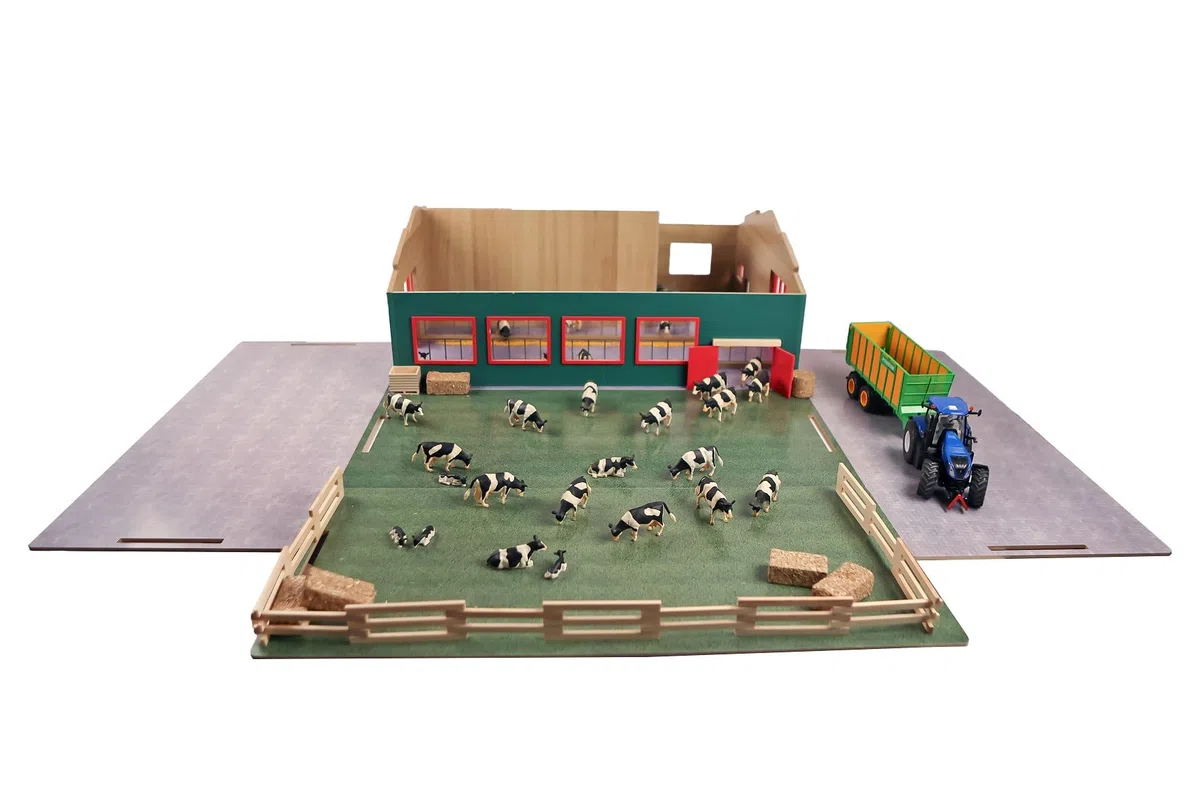 Kids Globe Farming 610310 Kaninchenstall (bewegliche Türen, abnehmbares Dach, Maßstab 1:32, Viehstall, Bauernhof, Bauernhof-Zubehör für Kinder, Bauernhofspielzeug), grün