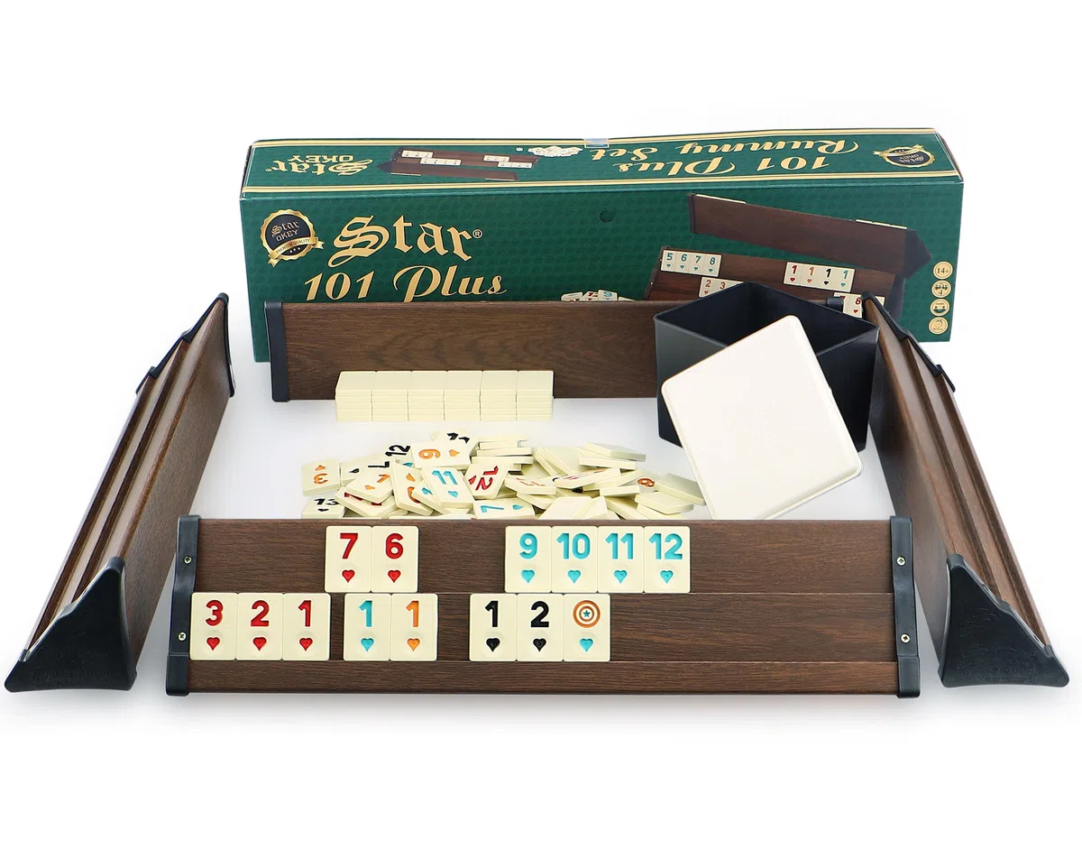Star Holz Optik Rummy Set Okey mit Melamin Steine Plastik Okey TAKIMI/Dunkel