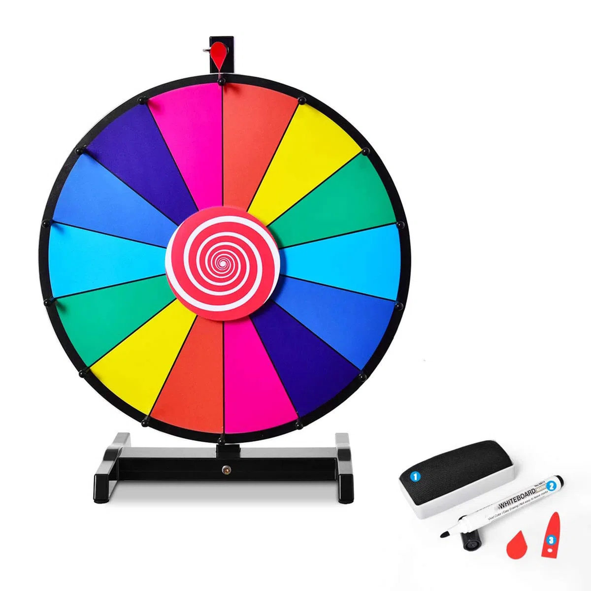 DREAMADE 18 Zoll Glücksrad zum drehen, Tischglücksrad für Lotteriespiele Wheel of Fortune Bunt, Preisrad mit Kompletten Zubehör, für Werbung Wortspiele (φ46cm 14 Farbfächer)