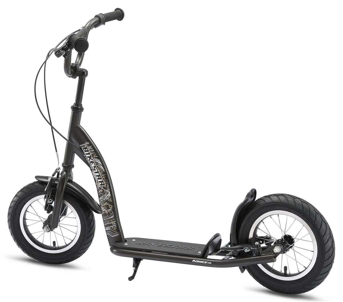 BIKESTAR Roller Kinderroller Tretroller Kickscooter mit Luftreifen für Jungen und Mädchen ab 6-7 Jahre ★ 12 Zoll Sport Kinder Scooter ★ Schwarz (matt)