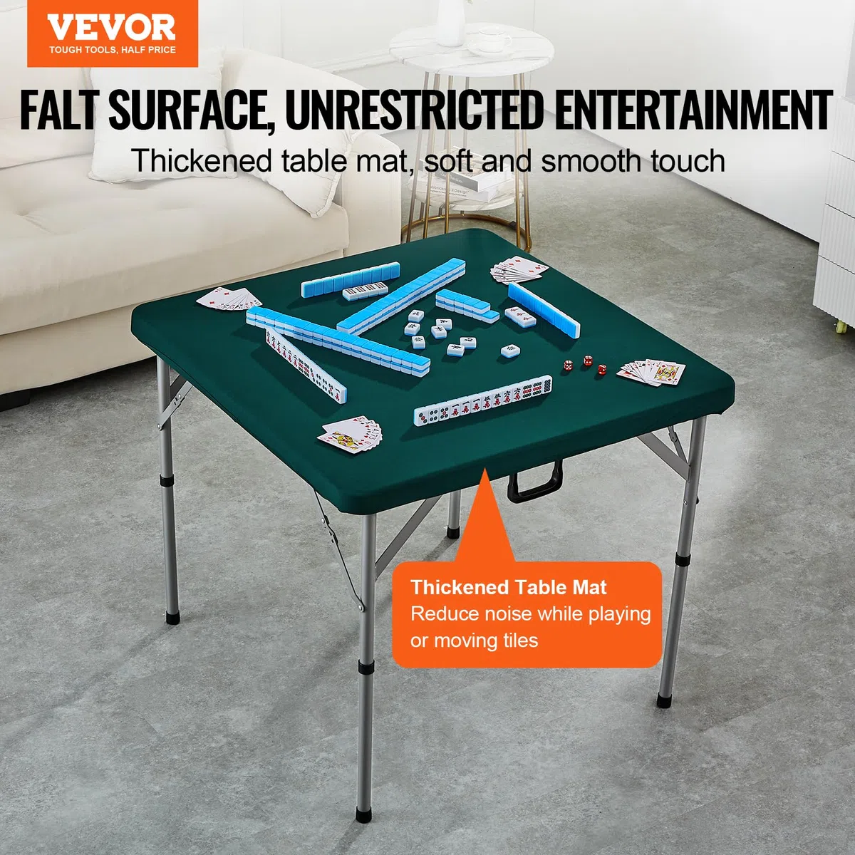 VEVOR Mahjong-Tisch, Klappbarer Kartentisch für 4 Spieler mit Verschleißfester Grüner Tischplatte, Tragbarer, Zweifach Quadratischer Dominotisch mit Tragegriff 86 x 86 x 74 cm Domino-Tisch
