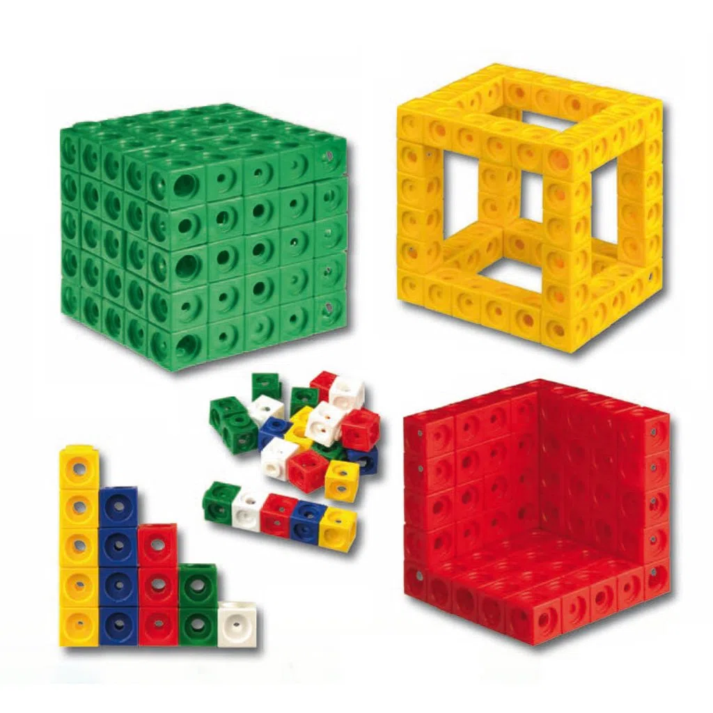 Wiemann Lehrmittel - Steckwürfel für die Grundschule - 1000 Stück - Kantenlänge 1,7 cm - Dick-System - Inkl. Aufbewahrungsbox - Würfel-Set in Rot, Gelb, Blau, Grün, Weiß