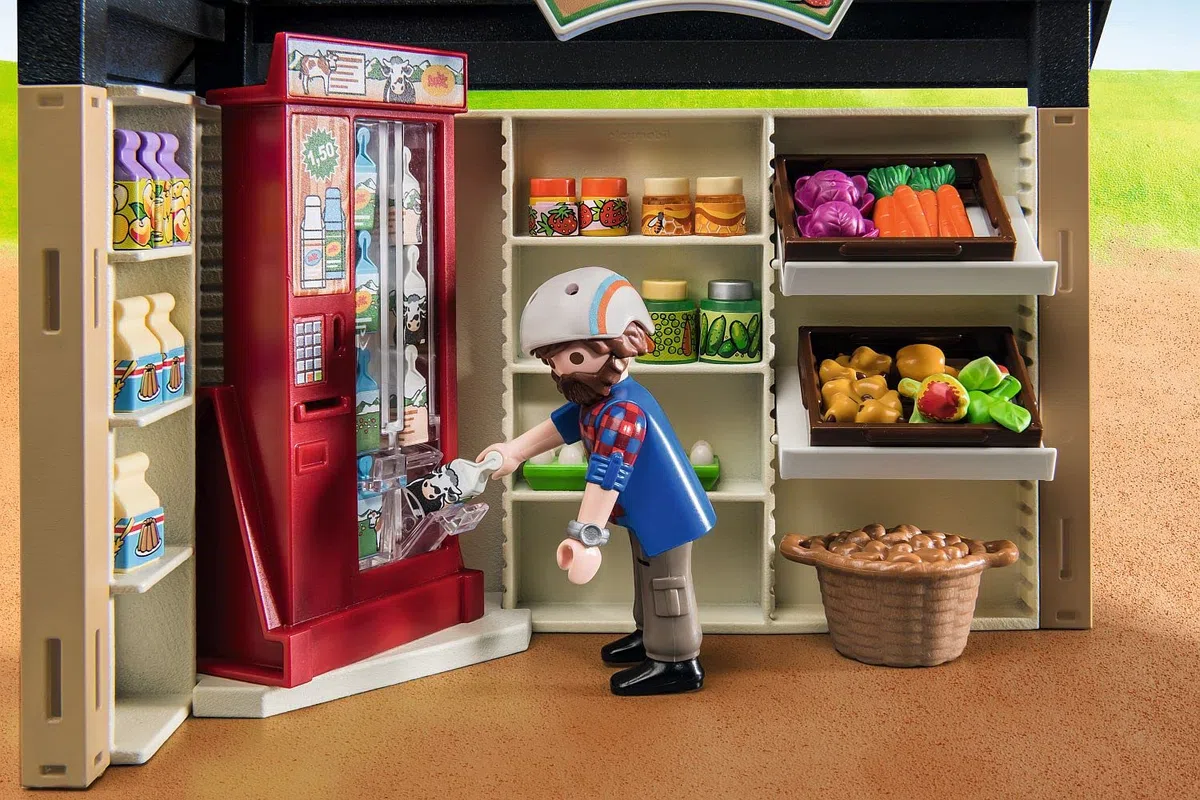 PLAYMOBIL Country 71250 24-Stunden-Hofladen, Fahrrad mit Anhänger, Lebensmittelladen für den Bio-Bauernhof, Nachhaltiges Spielzeug für Kinder ab 4 Jahren