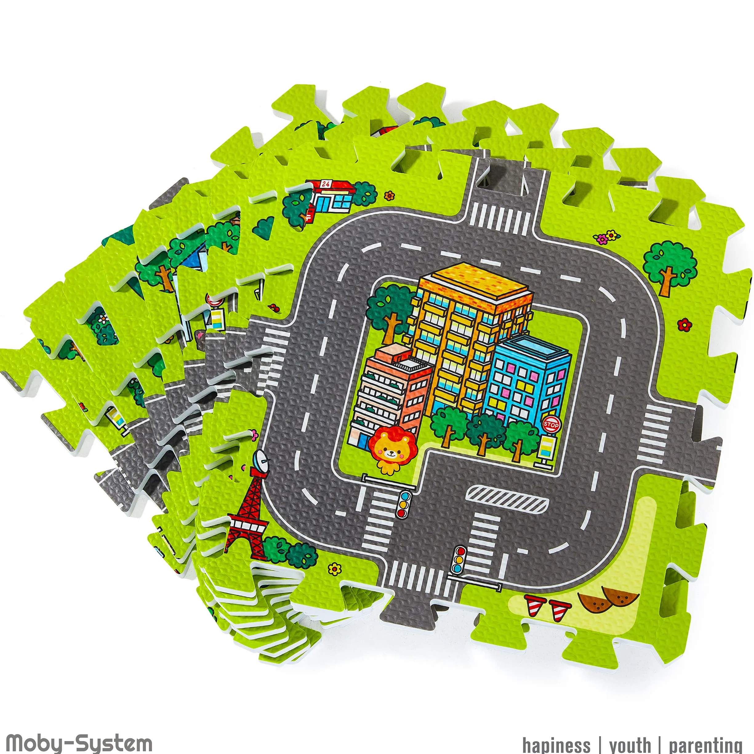 Moby-System Puzzlematte für Babys, 90 cm x 90 cm x 1 cm, Spielmatte, geruchlos, Matte große, Puzzle Matte für Jungen & Mädchen, Spielmatte schadstofffreie, geruchlose Krabbelmatte
