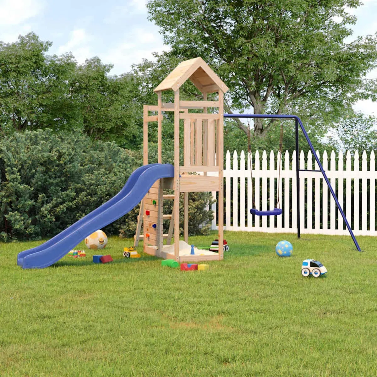 Spielrutsche für Garten mit Schaukelblau, Polypropylen, Metall, 188x160x162cm, bis 45kg Model826604