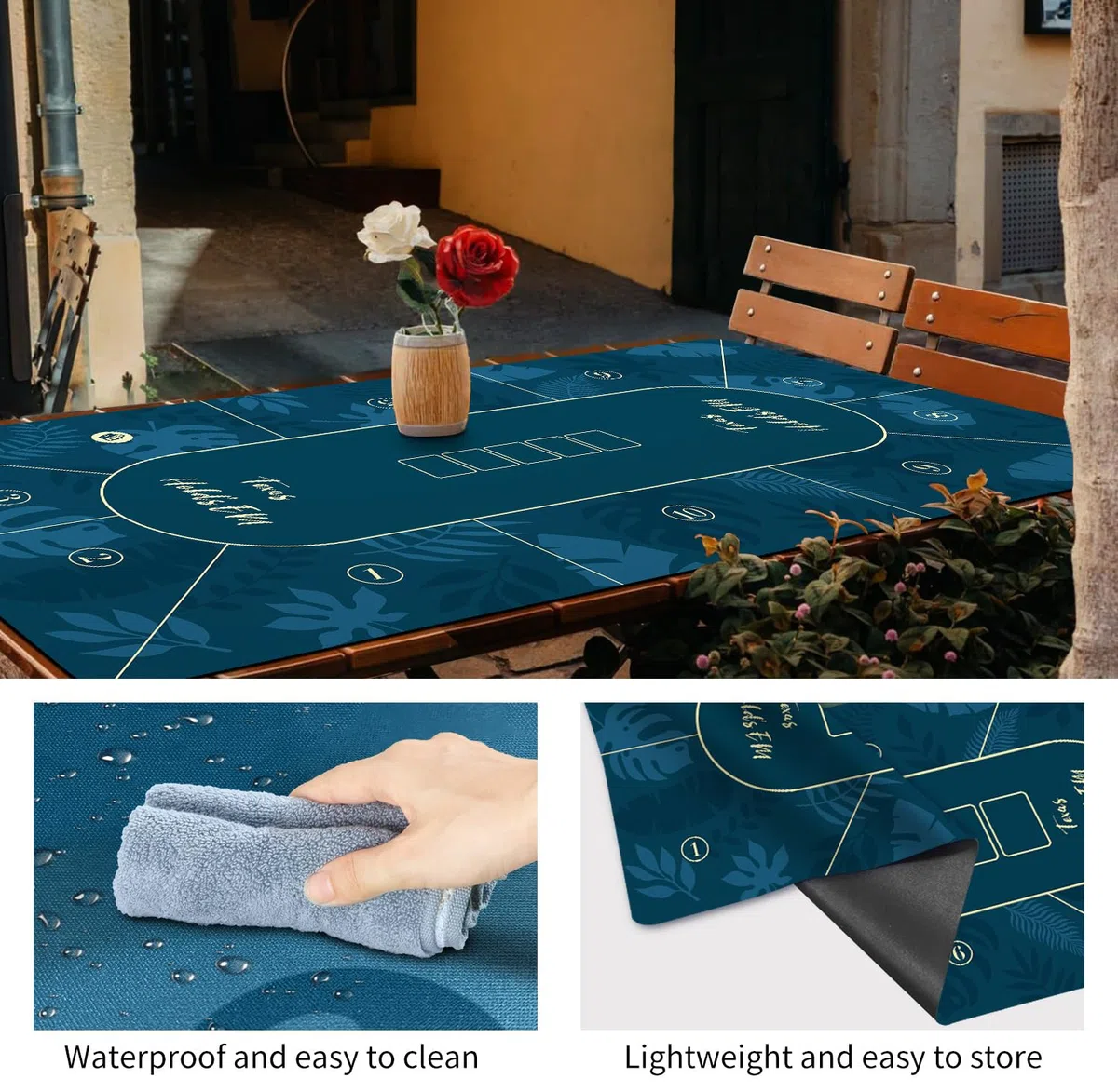 LaiEr Poker Matte Große Größe Tabelle Matte Texas Hold'em Poker Gummimatte Poker Topper für Tische Folding Super Portable Poker Tisch Blackjack Top Layout Mehrere Größe Auswahl(180 * 90 * 0.2cm,Blue)