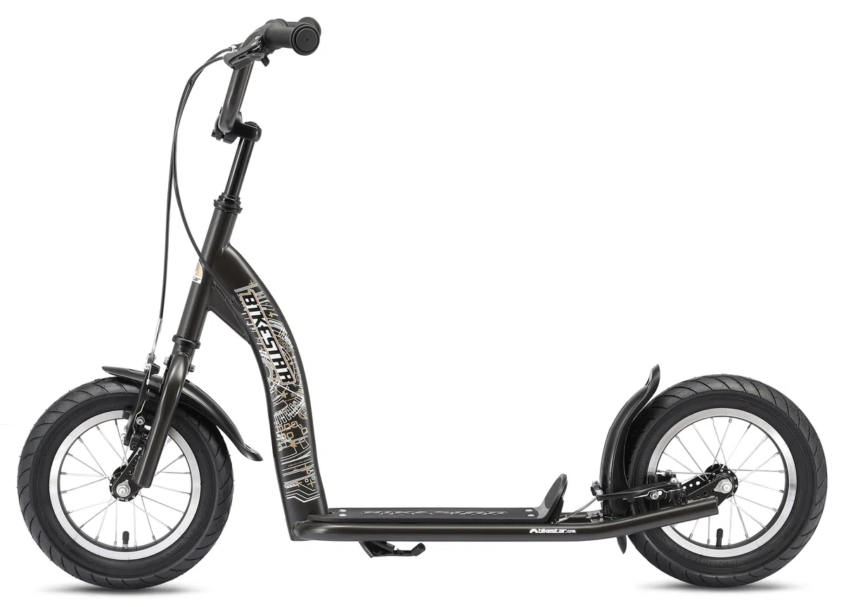 BIKESTAR Roller Kinderroller Tretroller Kickscooter mit Luftreifen für Jungen und Mädchen ab 6-7 Jahre ★ 12 Zoll Sport Kinder Scooter ★ Schwarz (matt)
