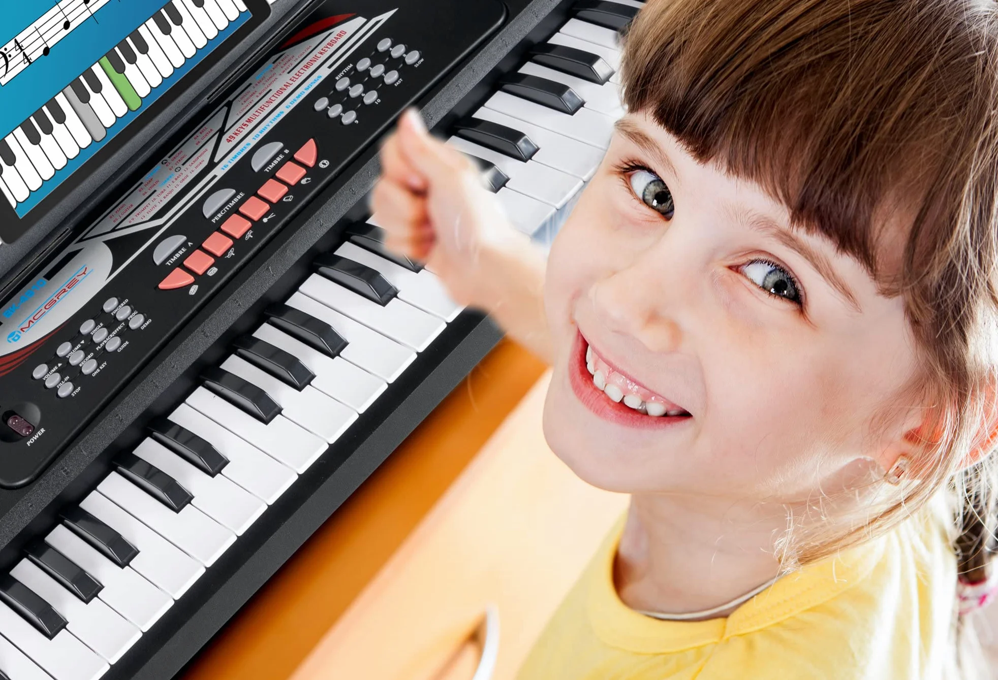 McGrey BK-4910BK Keyboard Set - Kinder Keyboard mit 49 Tasten - Einsteigerkeyboard mit 16 Sounds und 10 Rhythmen - Piano mit Mikrofon für Gesang und Notenständer - Inkl. Kopfhörer - Schwarz