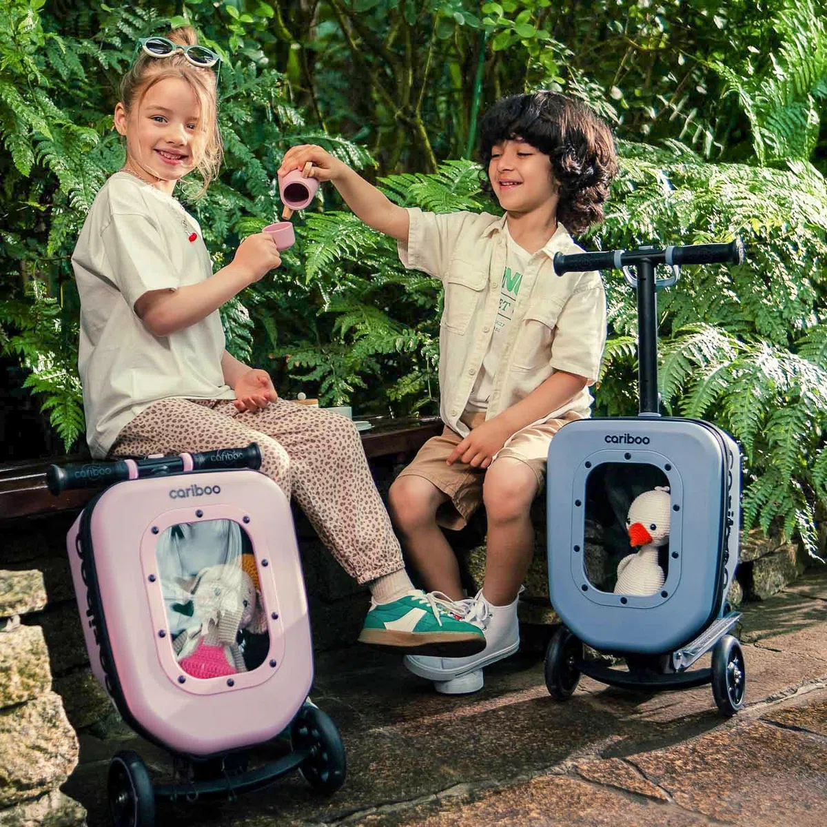 Cariboo Roller Kinder Scooter mit Koffer Mit 3 Rädern Ab 2 Jahren 2in1 Dreirad Klappbar Höhenverstellbar Bis 50 kg Handgepäck iTravel