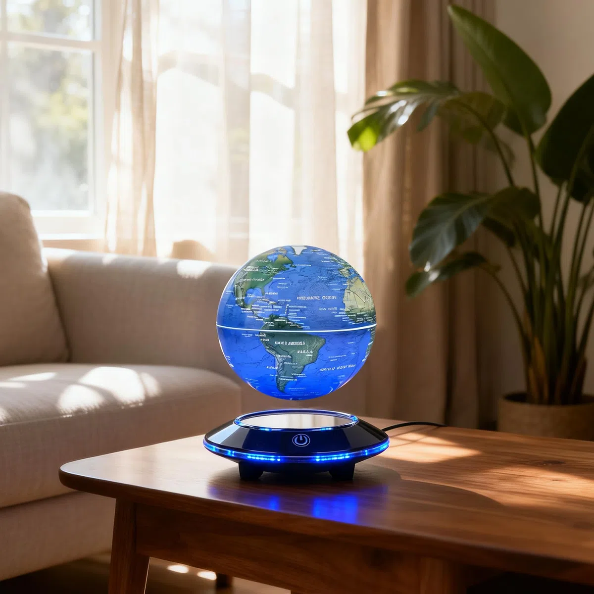 Magnetische schwebenden Globus, 6 Zoll LED Levitation schwimmende Weltkarte Globus, Auto Rotation in der Mitte der Luft mit Touch Control für Home Office Desk Dekoration aufgehängt Blau
