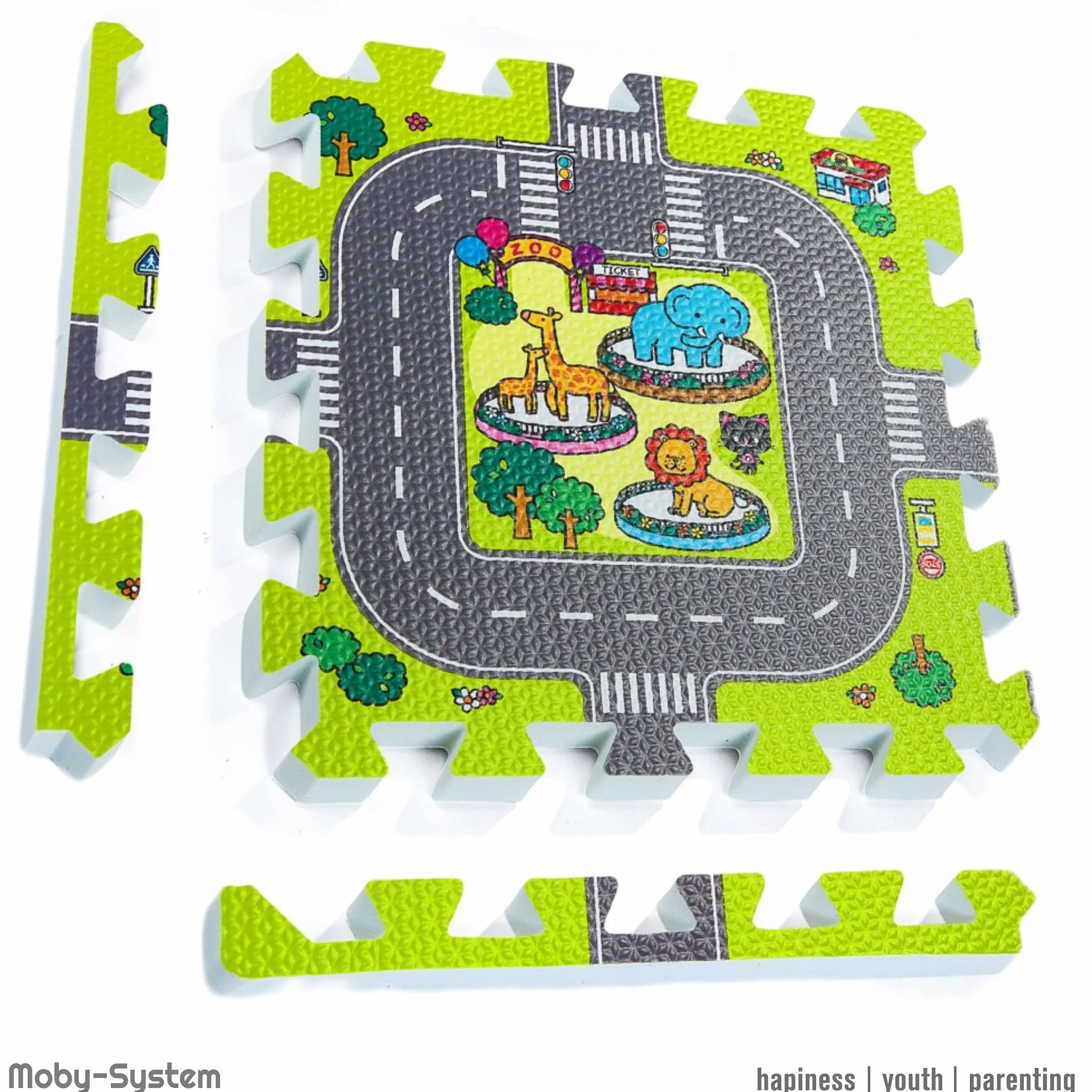 Moby-System Puzzlematte für Babys, 90 cm x 90 cm x 1 cm, Spielmatte, geruchlos, Matte große, Puzzle Matte für Jungen & Mädchen, Spielmatte schadstofffreie, geruchlose Krabbelmatte