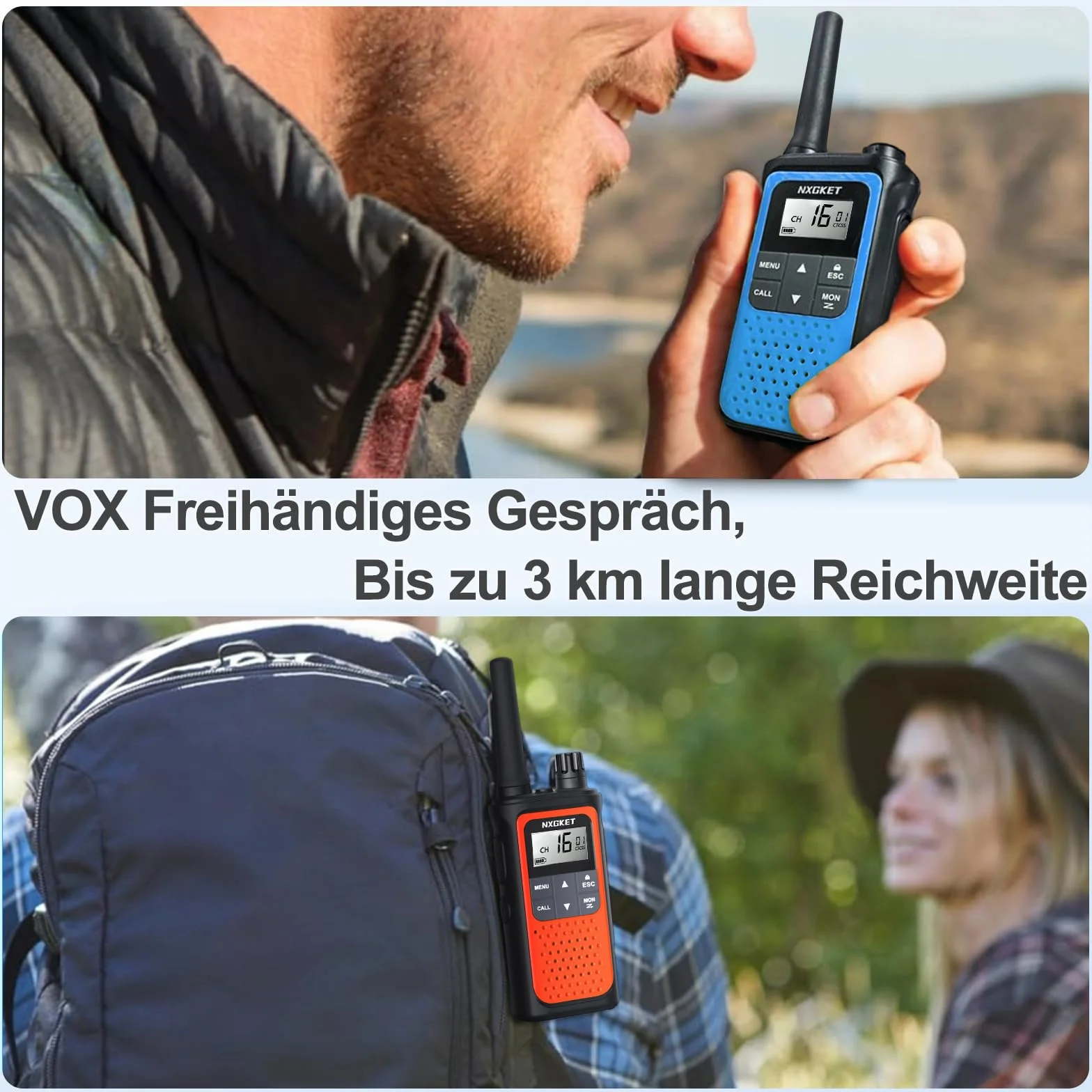 Walkie Talkie PMR446 Lizenzfrei Funkgeräte für Erwachsene Kinder,NXGKET ZX-808 Walki Talki Aufladbar mit 1800mAh Akku, 5km Reichweite 16 KanäLe mit Drehknopf für Abenteuer im Freien, Camping, Wandern