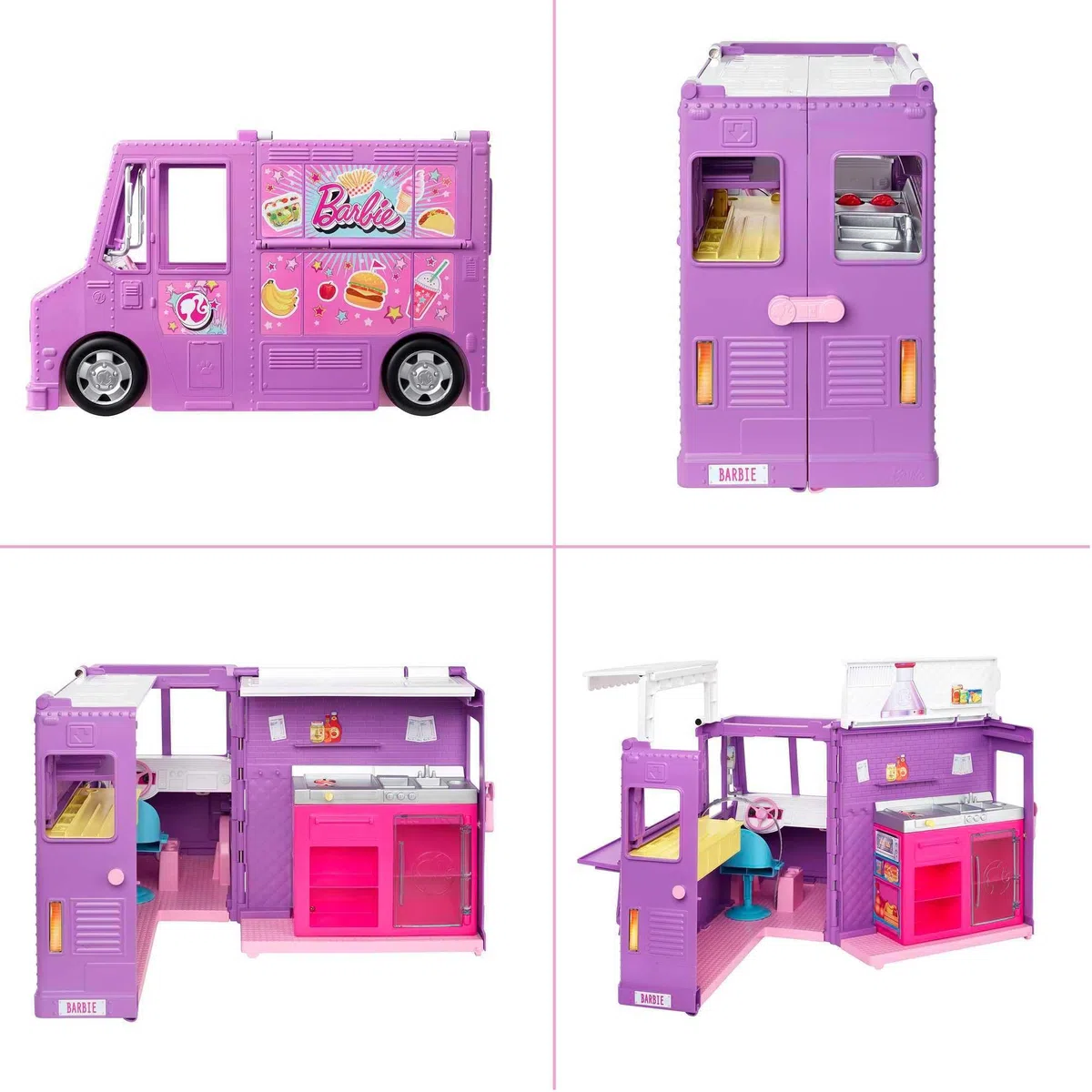 Barbie Fresh 'n' Fun Food Truck, lila Food Truck mit 30 Zubehörteilen, Puppen, Geschenk für Kinder ab 3 Jahre,GMW07