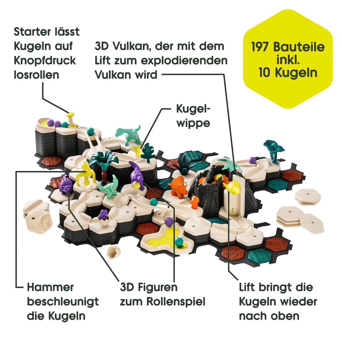 Ravensburger GraviTrax Junior Starter-Set XXL Dino 24845 - Kugelbahn ab 3 Jahre - Murmelbahn und Konstruktionsspielzeug für Kinder, Dino Geschenk für Jungen und Mädchen