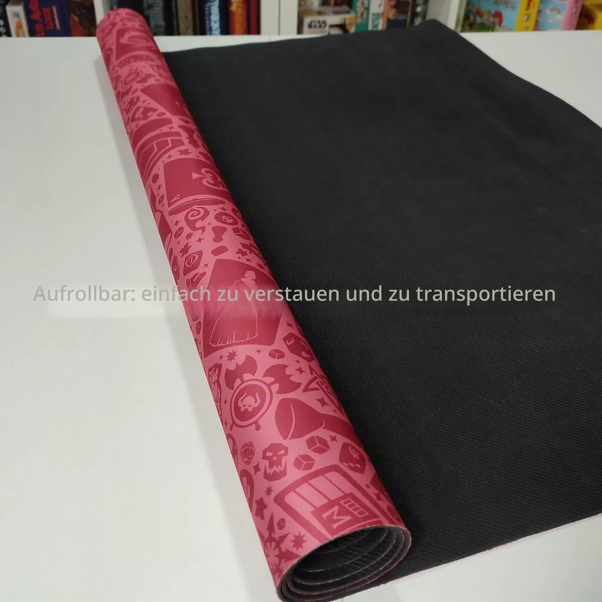 Neoprene Play MAT | spielmatte für Brettspiele, Würfel und Karten | 140 x 80 cm | WASSERDICHT, rutschfest und ROLLBAR (Gaming (Pink))