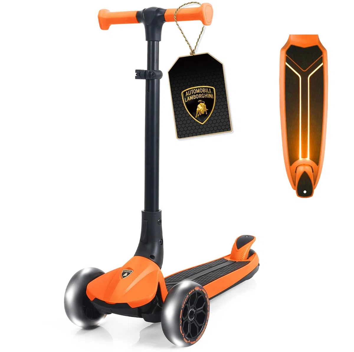 Lamborghini Roller Kinder 3-8 Jahre bis 50kg, Dreirad-Kinderroller mit LED-Rädern &Pedal, Höhenverstellung, Faltbarer Kinderroller ab 3 Jahre, Tretroller Kinderscooter ab Kleinkind Junge Mädchen