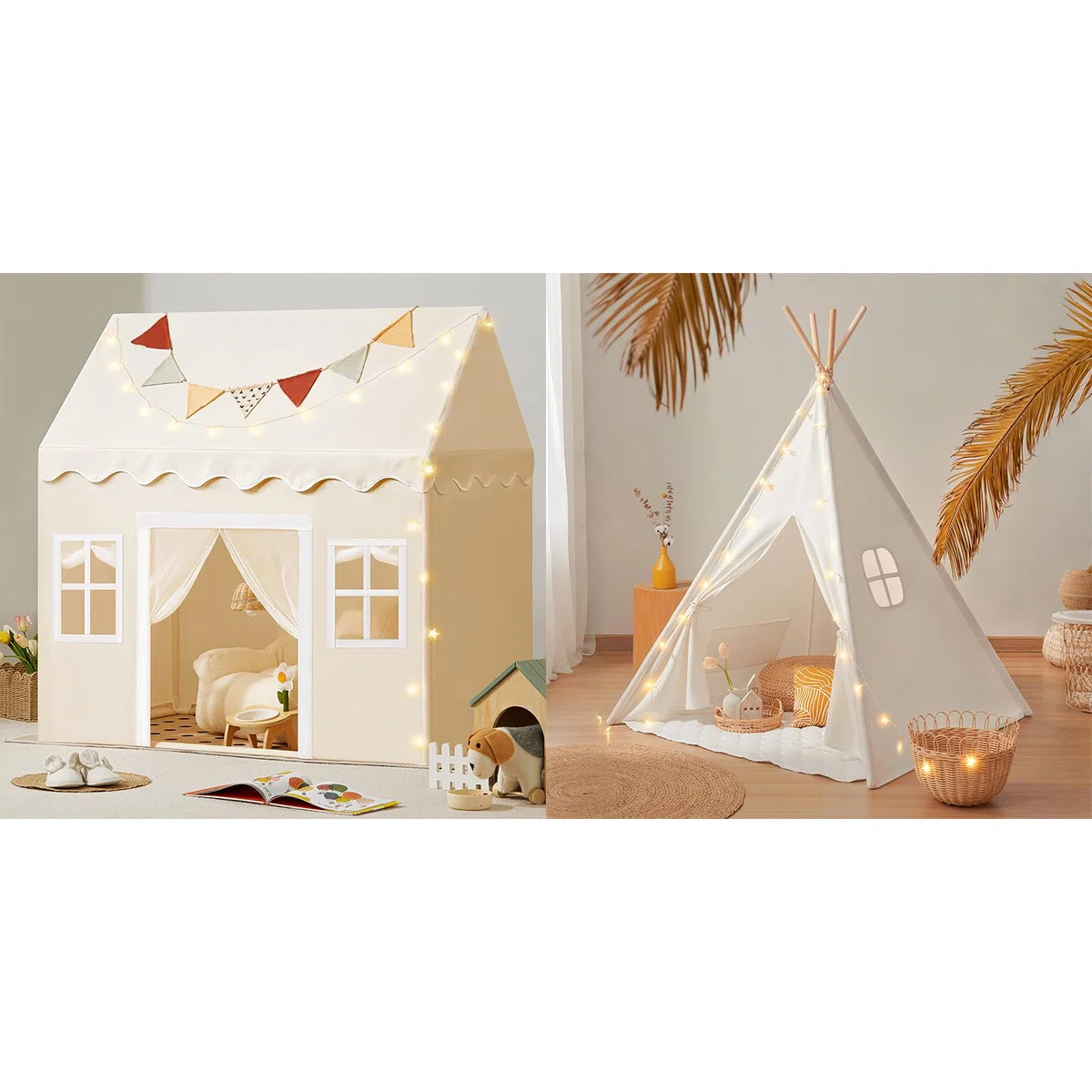 Tiny Land Kinderzelt für Drinnen mit Matte und Lichtern & Tipi Zelt für Kinder