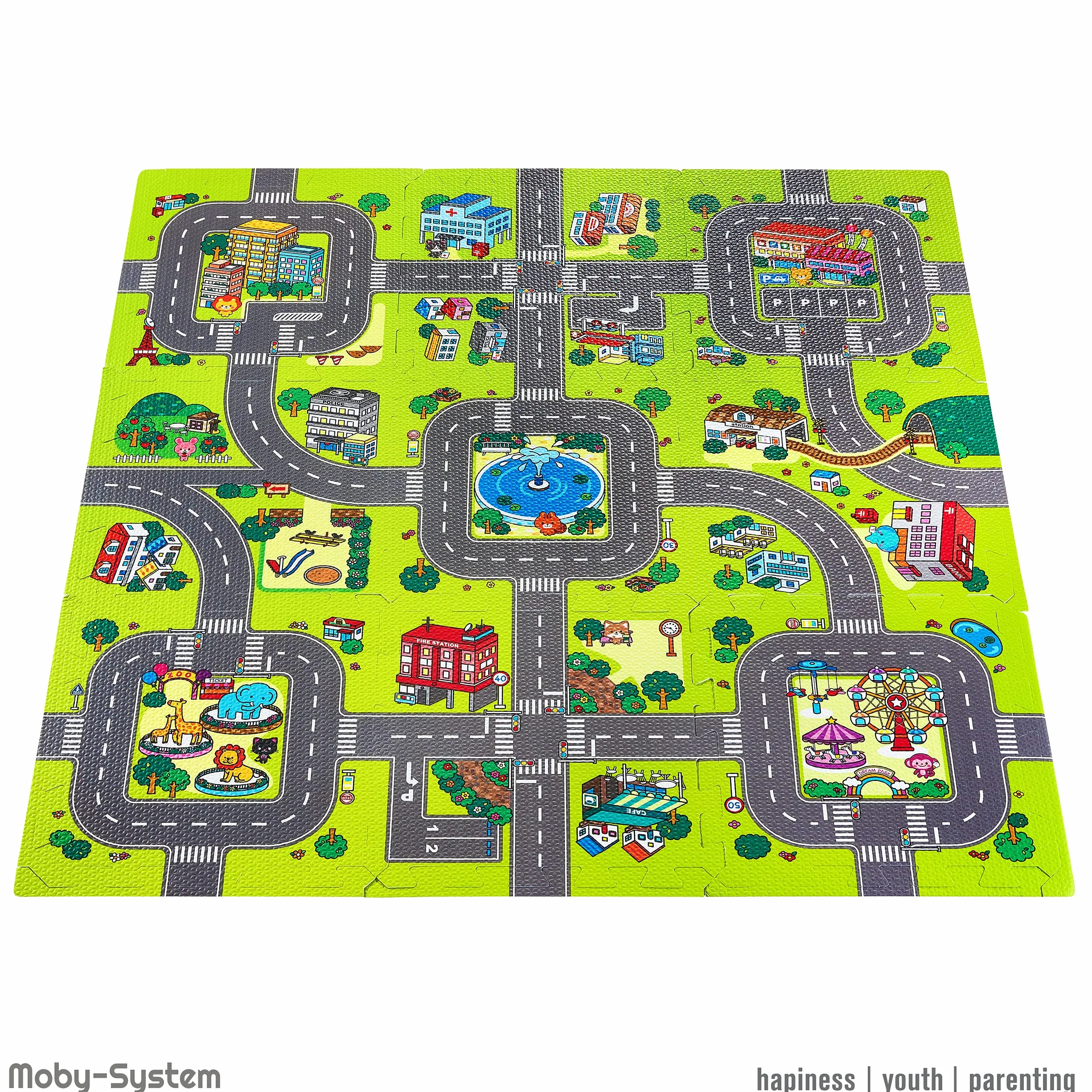 Moby-System Puzzlematte für Babys, 90 cm x 90 cm x 1 cm, Spielmatte, geruchlos, Matte große, Puzzle Matte für Jungen & Mädchen, Spielmatte schadstofffreie, geruchlose Krabbelmatte
