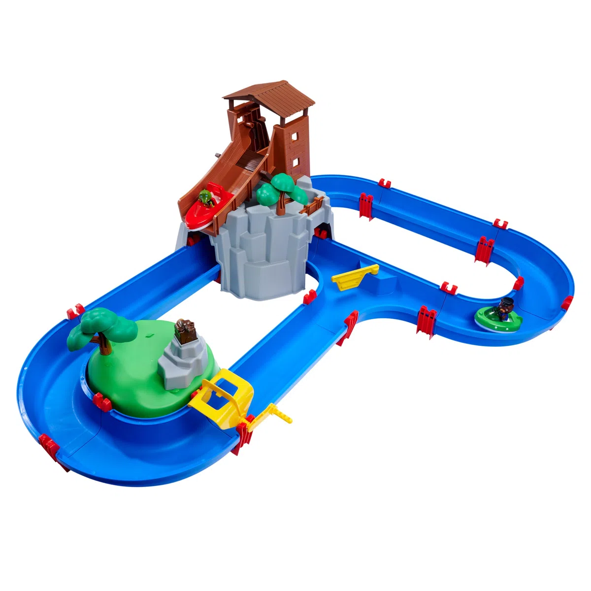 AquaPlay - Adventureland - Wasserbahn mit Berg, Turm und Stausee, Spieleset inkl. 2 Tierfiguren, Motorboot und Speedboot, für Kinder ab 3 Jahren