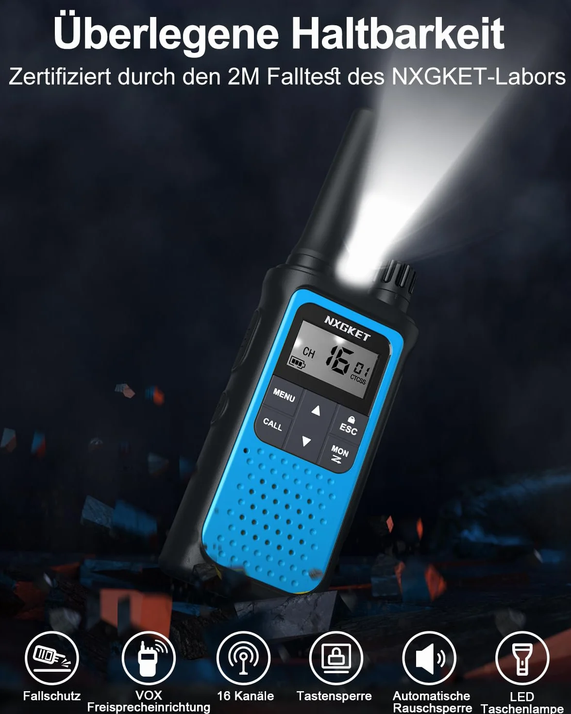 Walkie Talkie PMR446 Lizenzfrei Funkgeräte für Erwachsene Kinder,NXGKET ZX-808 Walki Talki Aufladbar mit 1800mAh Akku, 5km Reichweite 16 KanäLe mit Drehknopf für Abenteuer im Freien, Camping, Wandern