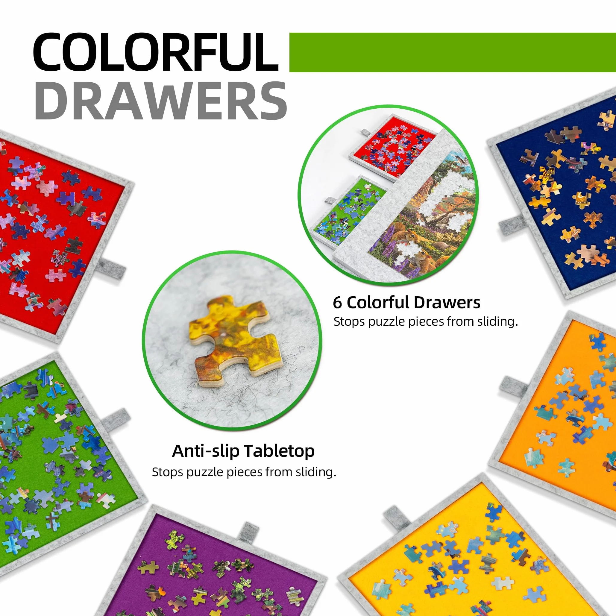 Lavievert 1500 Teile geneigtes Puzzlebrett mit 2-in-1 Design Ständer und Abdeckung und 6 Schubladen leichte Puzzle-Plattform, tragbarer Puzzletisch für Erwachsene mit Filz-Puzzle-Schutz - Hellgrau