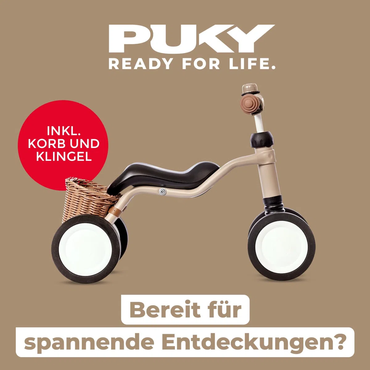 PUKY WUTSCH Bundle | Sicheres Laufrad | Für Kleinkinder ab 1,5 Jahren | Rutschfahrzeug | Pendelachse | Mit Sicherheitslenkergriffen (Dusty Sand)
