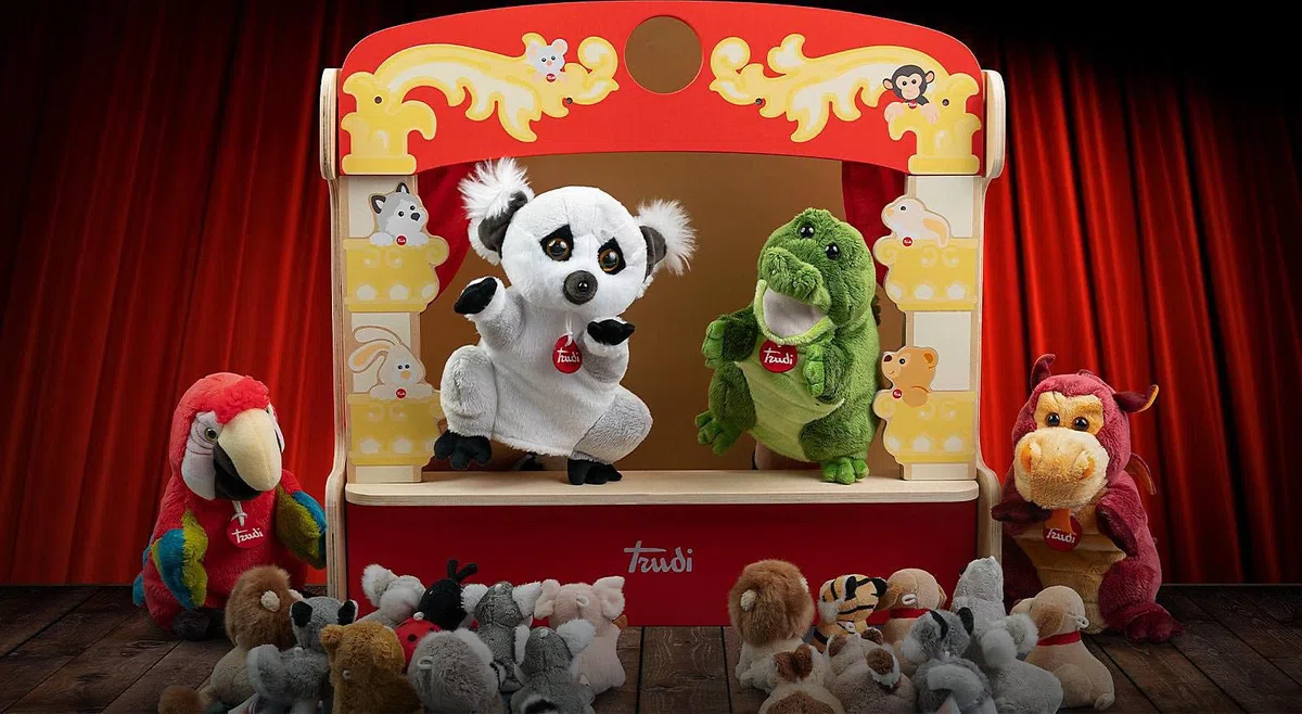 Trudi Tisch- Theater Puppentheater und tragbare Plüschpuppen. Kinderspiel. Geschichten erzählen und erschaffen | 58x56x21cm | Puppets | Modell 88014