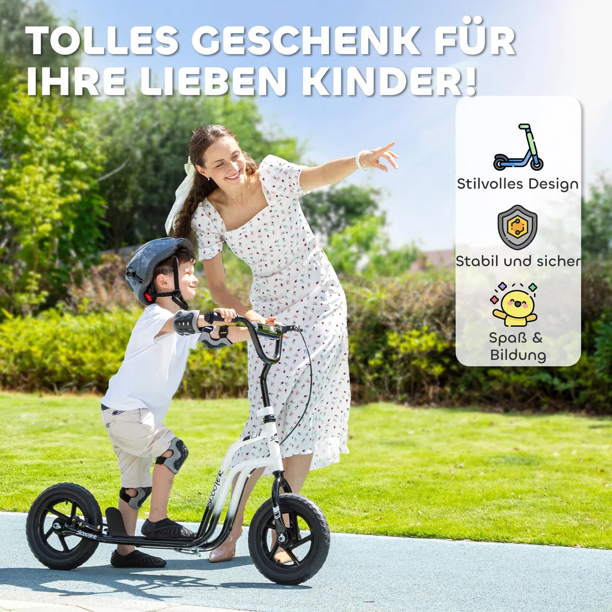 AIYAPLAY Kinderroller Scooter Tretroller Kickscooter mit verstellbarem Lenker, großen Rädern und Handbremse 12 Zoll Cityroller für 5-12 Jahren Jungen und Mädchen