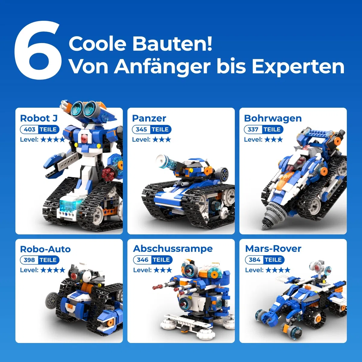 Apitor Robot J – Programmierbarer Roboter Bausatz für Kinder, 6-in-1 STEM Lernspielzeug mit App-Steuerung, Jungen & Mädchen ab 7 Jahren (480 Teile)