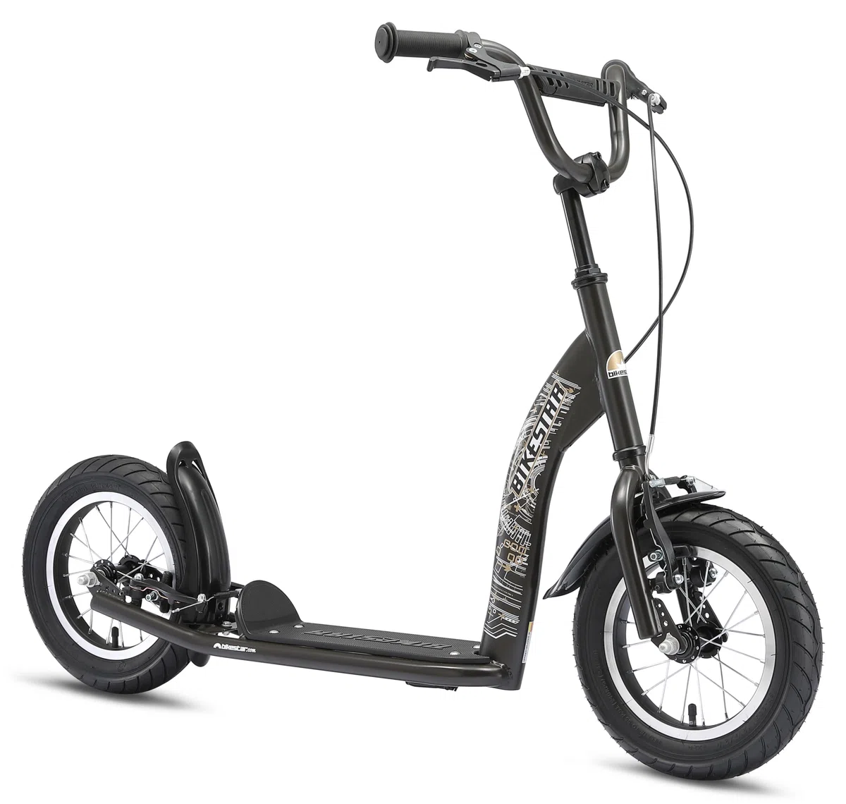 BIKESTAR Roller Kinderroller Tretroller Kickscooter mit Luftreifen für Jungen und Mädchen ab 6-7 Jahre ★ 12 Zoll Sport Kinder Scooter ★ Schwarz (matt)