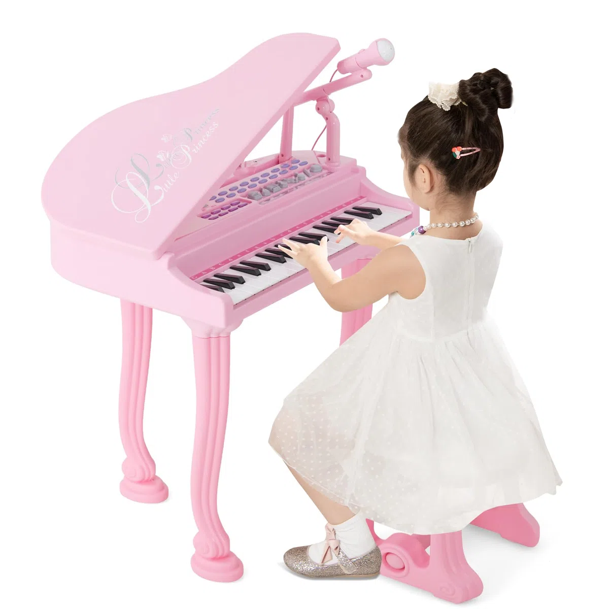 COSTWAY Kinder Keyboard mit 37 Tasten & Hocker, elektronische Klaviertastatur tragbar mit Mikrofon, LED-Lehrmodus, Aufnahme- & Wiedergabefunktion, Musikinstrument für Kinder ab 3 Jahre (Rosa)
