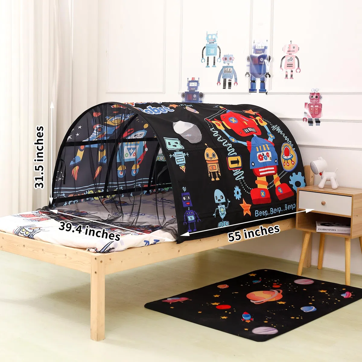 Kinderbettzelt für Einzelbetten – Cartoon-Motive Wonder Play Zelte für Jungen und Mädchen Belüftete Indoor-Zelte für Kinder Fördern die Selbstständigkeit (Roboter)
