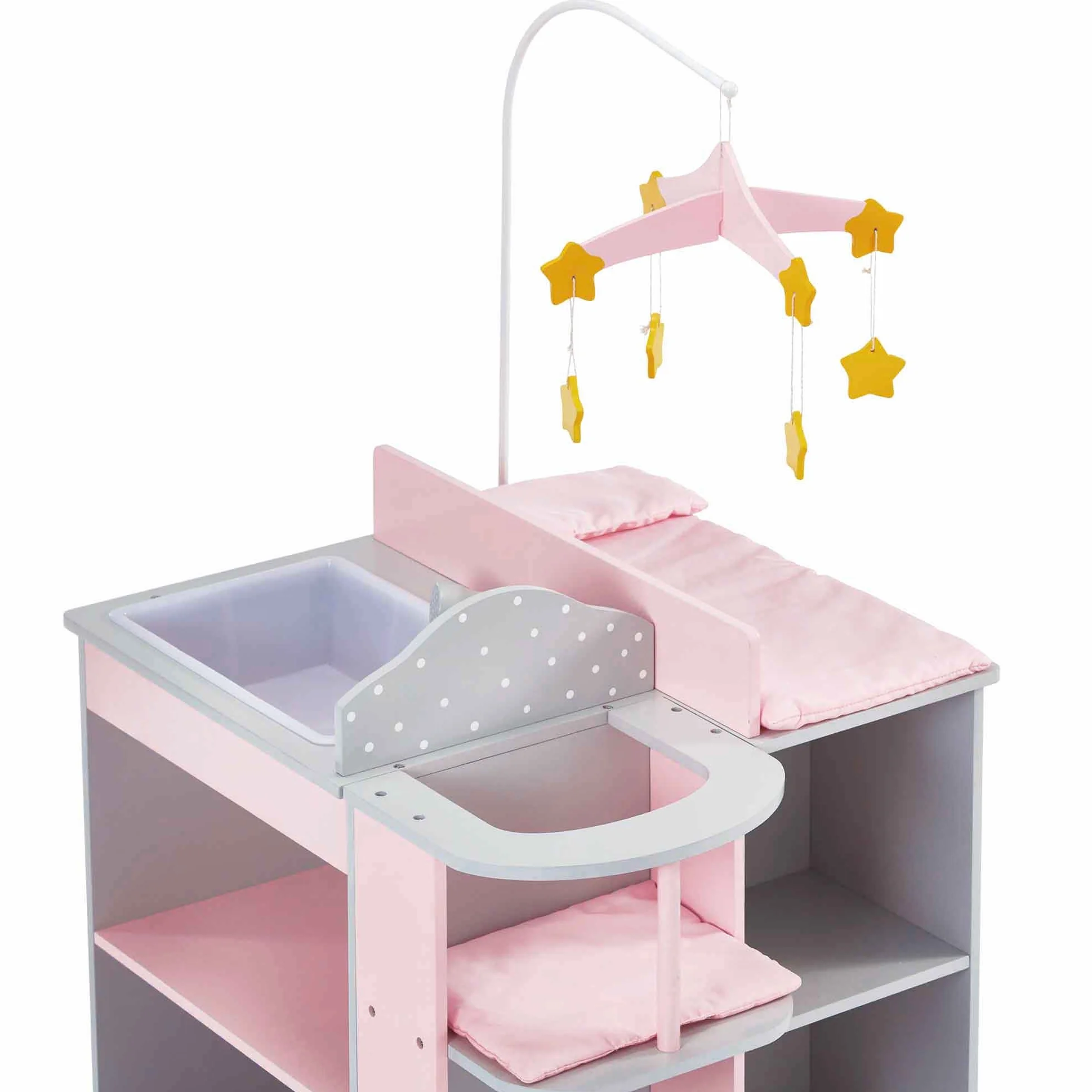 Olivia's Little World Puppen-Wickelkommode, Wickeltisch, Wickelstation Spielcenter Für Puppen Rosa Mit Puppen-Hochstuhl Und Mobile Puppenzubehör Für Kinder TD-0203AG