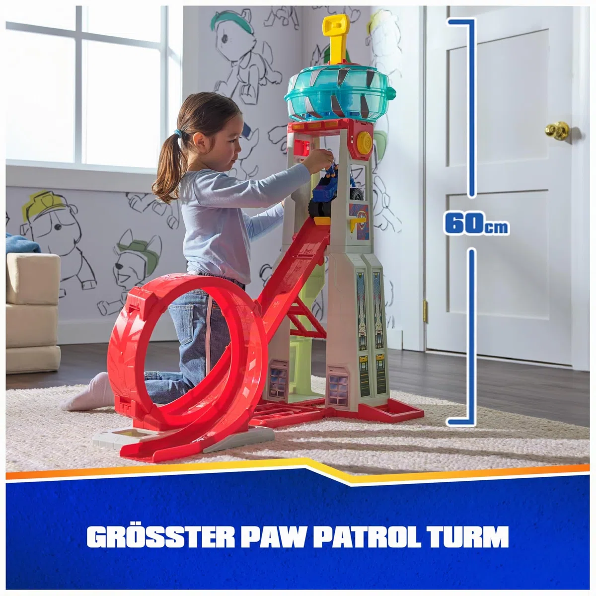 PAW Patrol Rescue Wheels - Superloop Tower, extragroßer Tower mit Startrampe und Looping, Licht- & Geräuscheffekten, inkl. Chase Monstertruck und Figur, Spielzeug für Kinder ab 3 Jahren