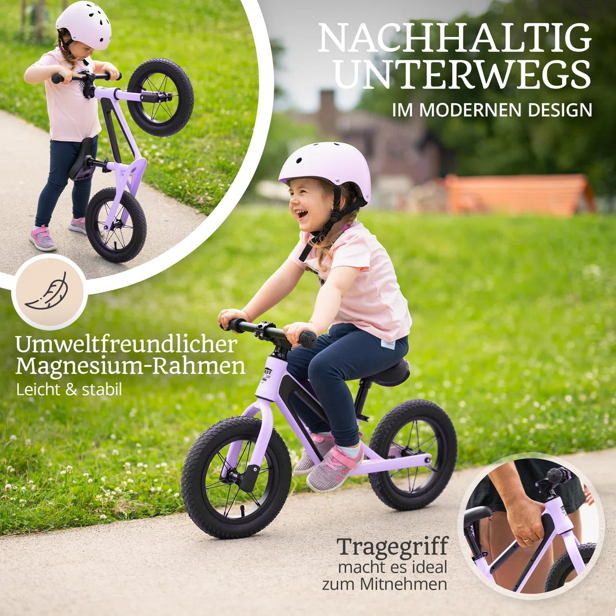 Laufrad ab 2 Jahre bis 50kg Kinderfahrrad Laufräder | Balance Bike 12" Tragegriff Fußstütze ergonomischer Sitz [höhenverstellbar] Luftreifen Lauflernrad Outdoor Spielzeug Fahrrad Kinder