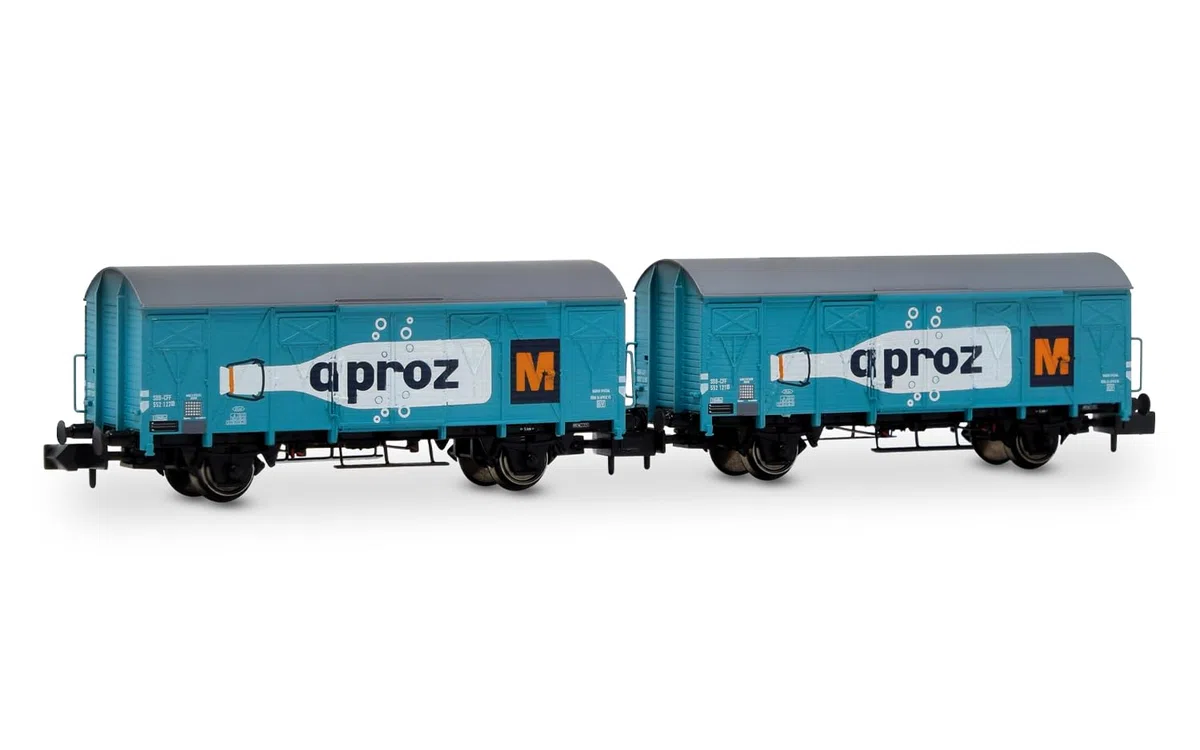 Arnold HN6683 SBB, 2-Einheiten-Pack 2-Achser geschlossener Wagen Typ Gs APROZ, ep. III für Erwachsene und Sammler, blau/weiß