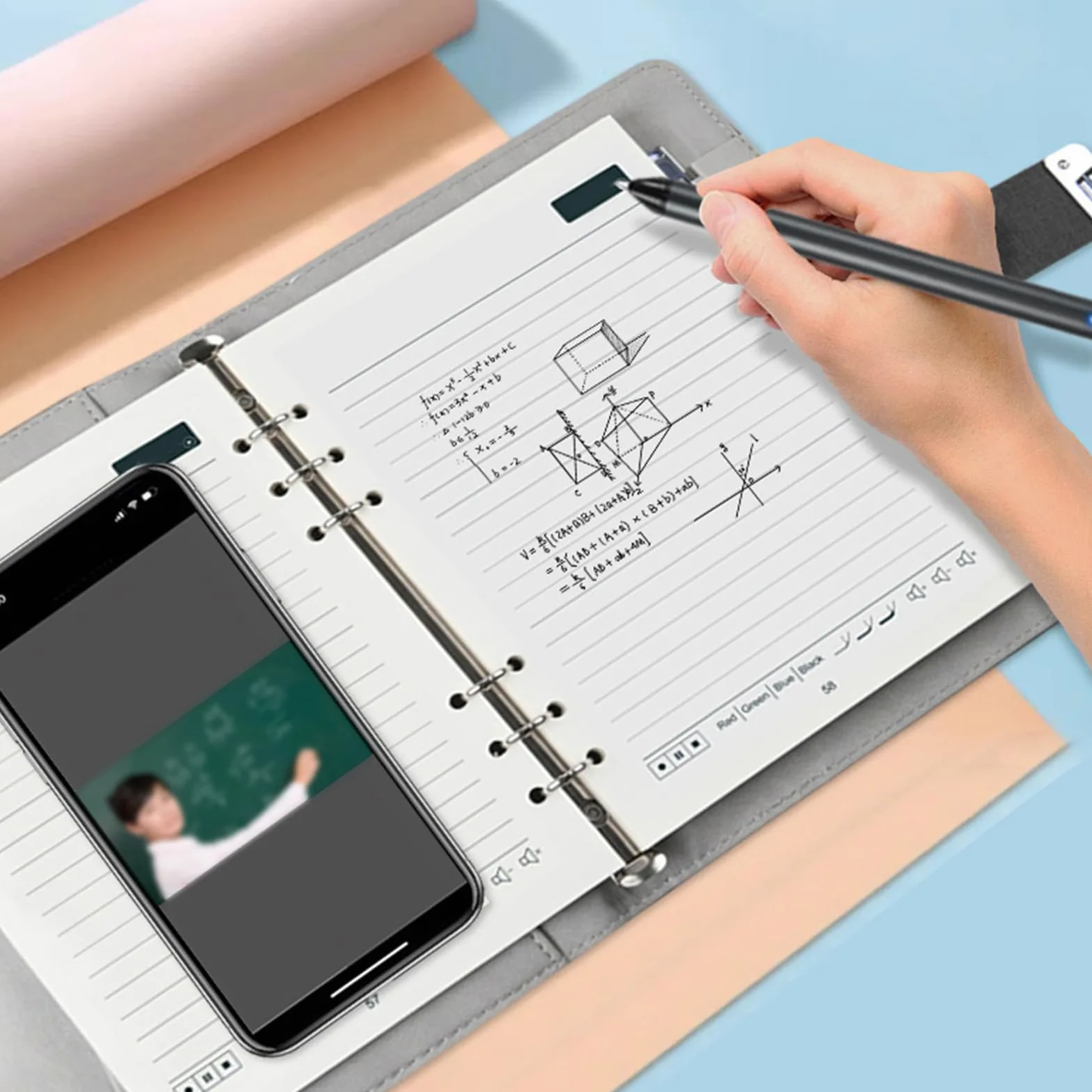 VBESTLIFE Smart Pen Digital Notebook -Set, 3 in 1 OCR Texterkennung Echtzeit Sync Bluetooth 5.0 Digitales Schreibpad für Smartphone -Tablet (Leinenmuster blau)