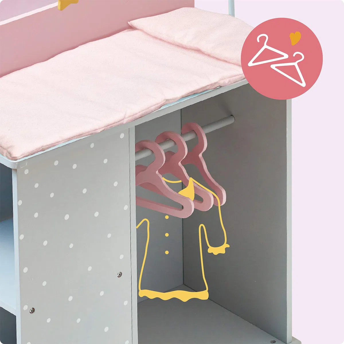 Olivia's Little World Puppen-Wickelkommode, Wickeltisch, Wickelstation Spielcenter Für Puppen Rosa Mit Puppen-Hochstuhl Und Mobile Puppenzubehör Für Kinder TD-0203AG