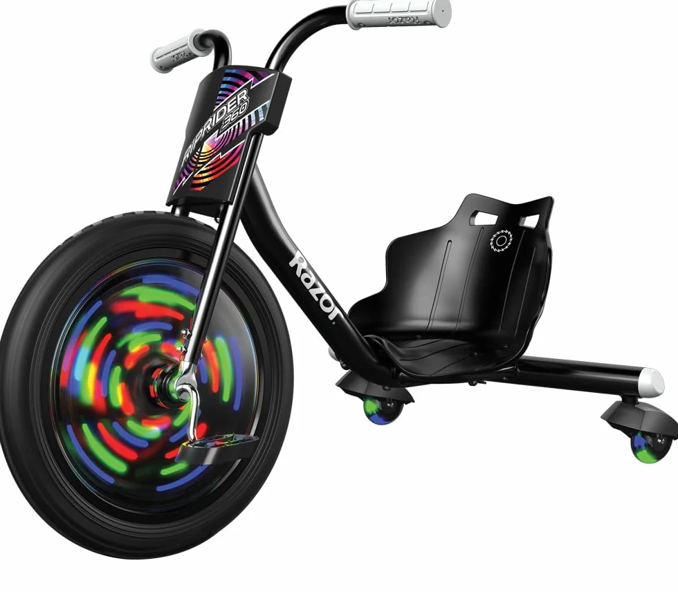 Razor RipRider 360 Lightshow -Trike mit hinteren Rollen und mit bewegungsaktivierten mehrfarbigen Lichtern, Drifting Ride auf 3 Rädern - für Kinder ab 5 Jahren