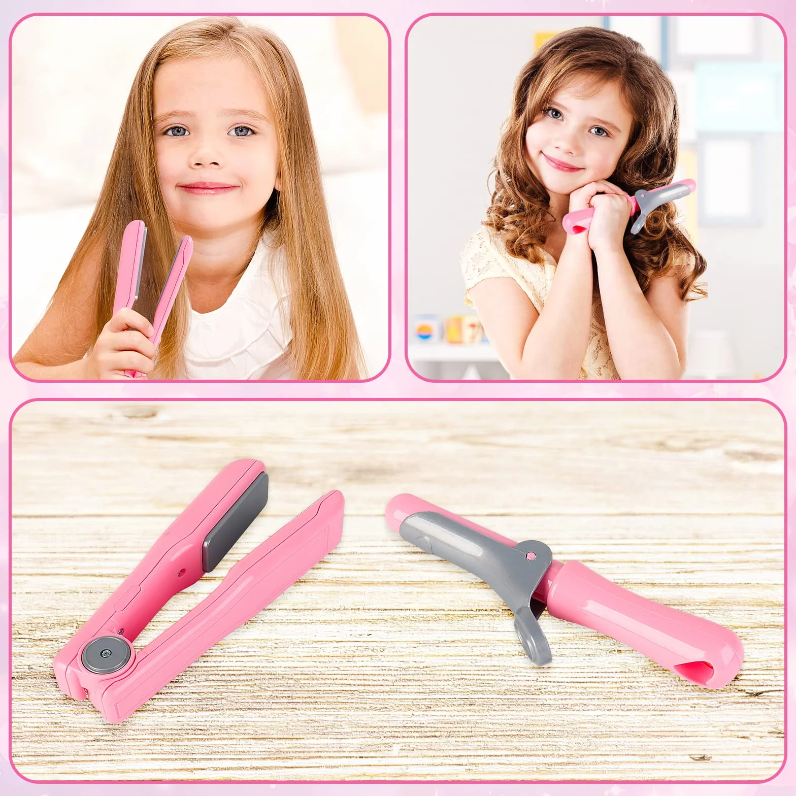 deAO Schönheitssalon-Set für Mädchen, 35-teilig, Modespiel mit Haartrockner, Spiegel, Lockenstab und anderem Zubehör, simuliertes Make-up-Set für Kinder